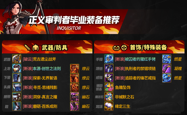 DNF手游正义审判者推荐装备怎么选 DNF手游正义审判者毕业装备武器推荐最新